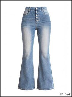 High Waisted Flare Bell Bottom Jeans Button Fly Stretch Denim